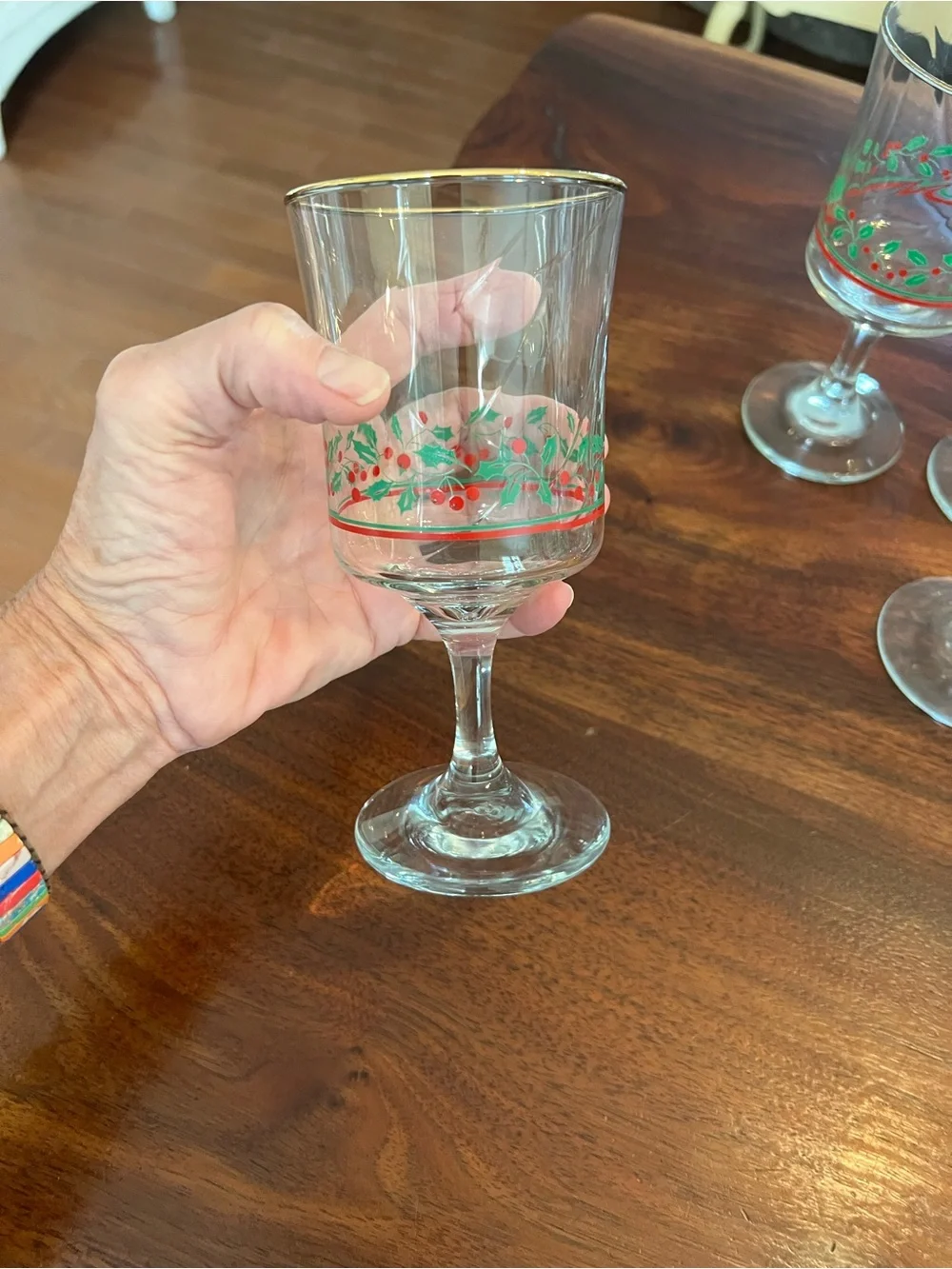 Festive Short Stem Goblets with Red Berry & Green Foliage Accent